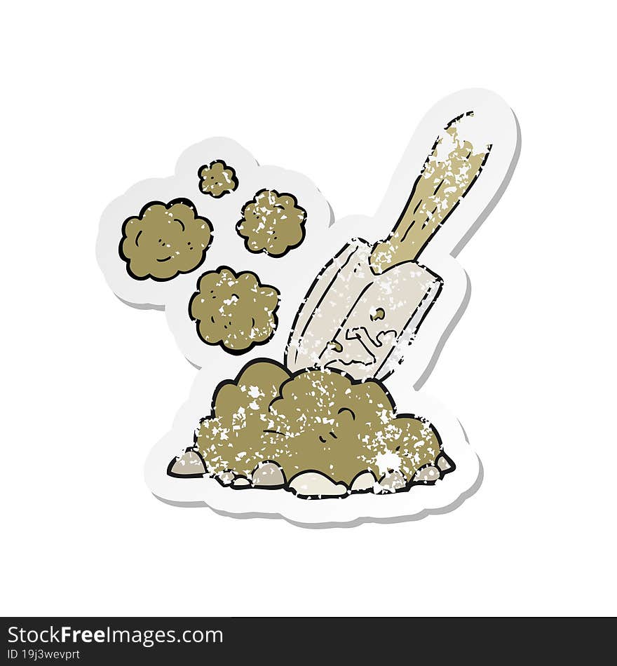 Retro Distressed Sticker Of A Cartoon Trowel Digging Earth