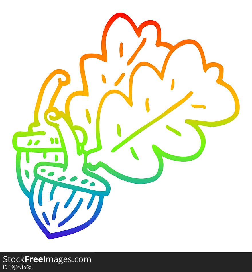 rainbow gradient line drawing of a cartoon acorn