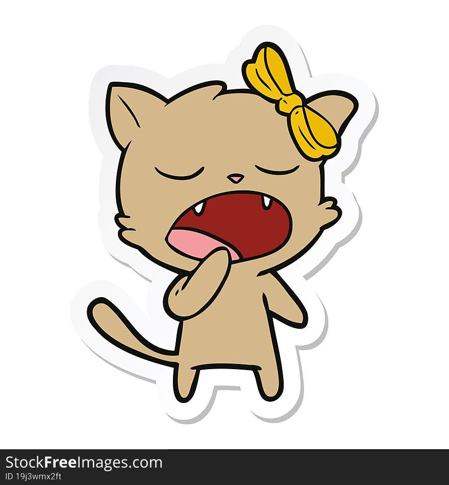 Sticker Of A Cartoon Yawning Cat