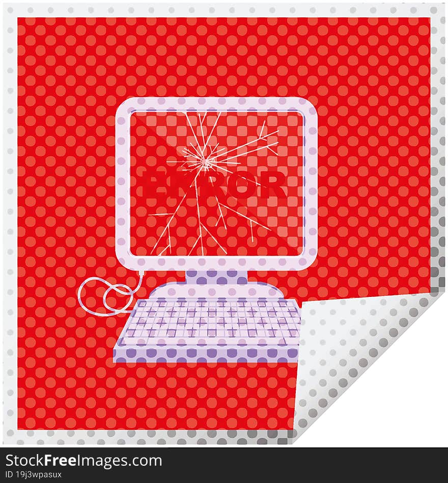 broken computer graphic vector illustration square sticker. broken computer graphic vector illustration square sticker