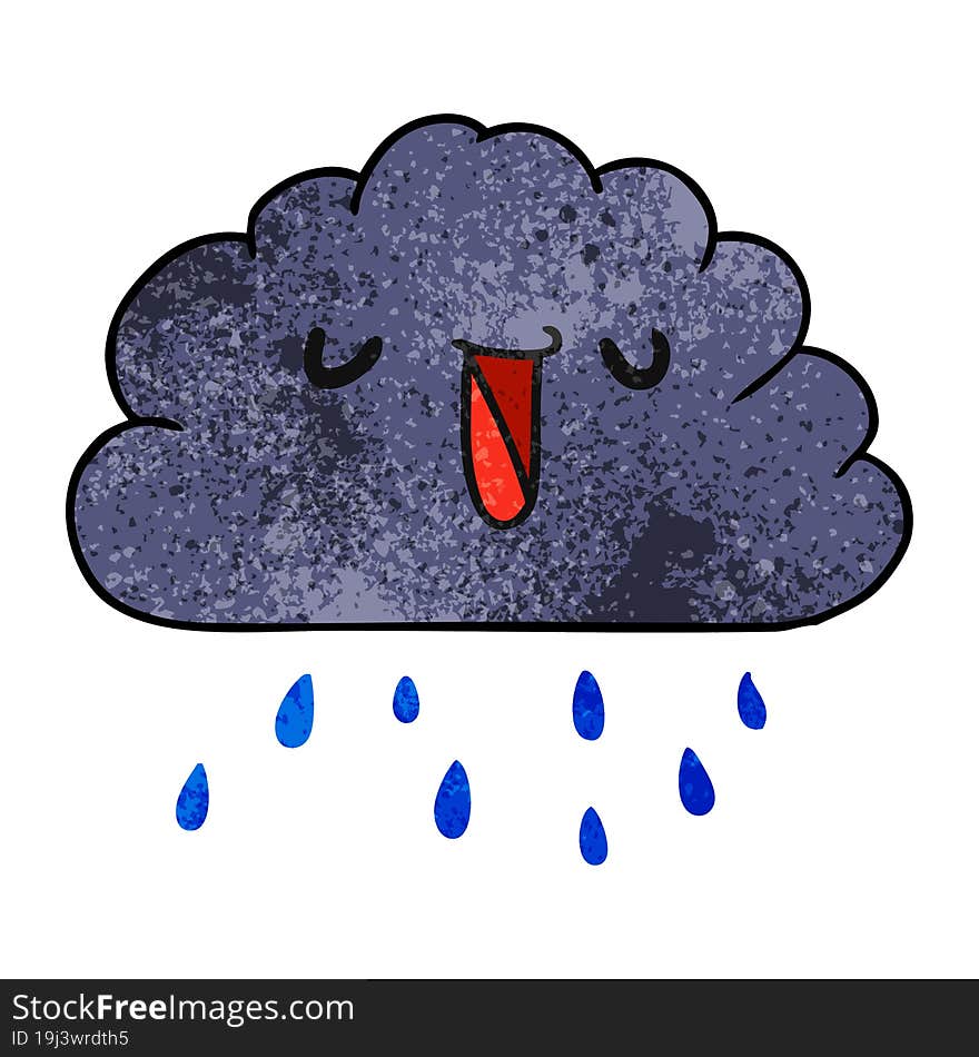 textured cartoon illustration kawaii weather rain cloud. textured cartoon illustration kawaii weather rain cloud