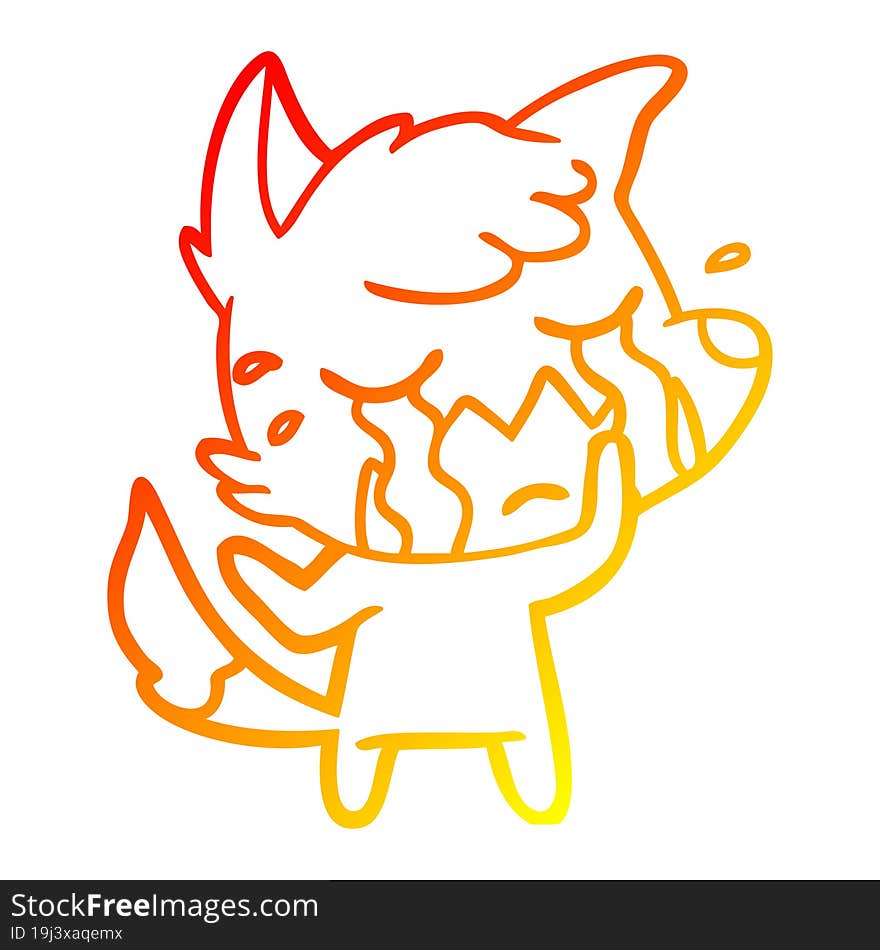 warm gradient line drawing crying fox cartoon