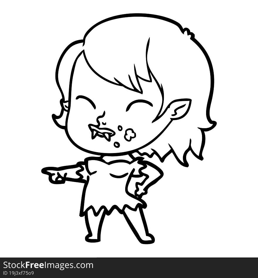 cartoon vampire girl with blood on cheek. cartoon vampire girl with blood on cheek