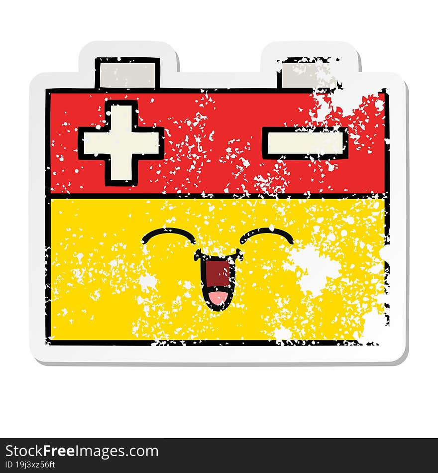 distressed sticker of a cute cartoon car battery