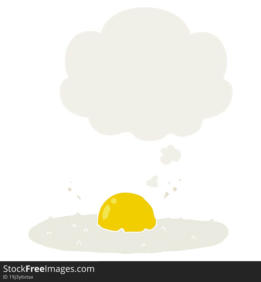 cartoon fried egg with thought bubble in retro style