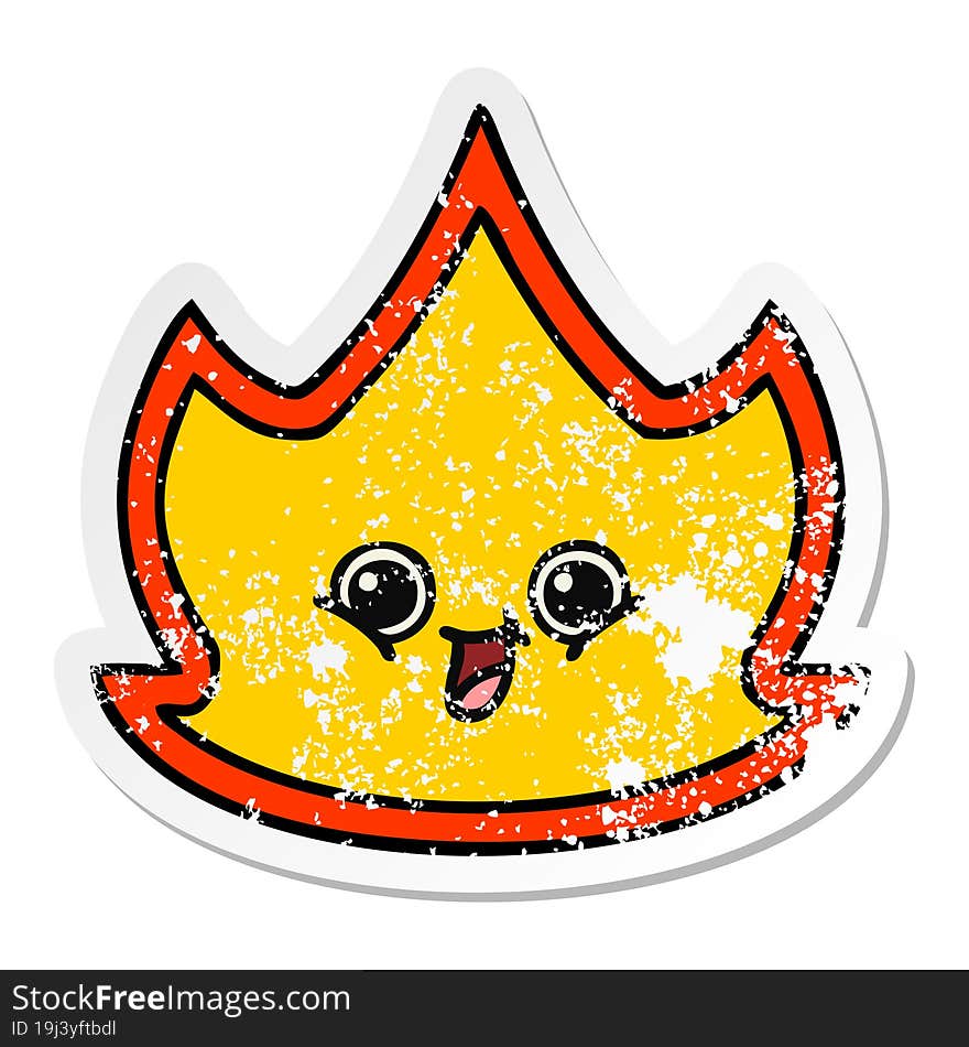 distressed sticker of a cute cartoon fire