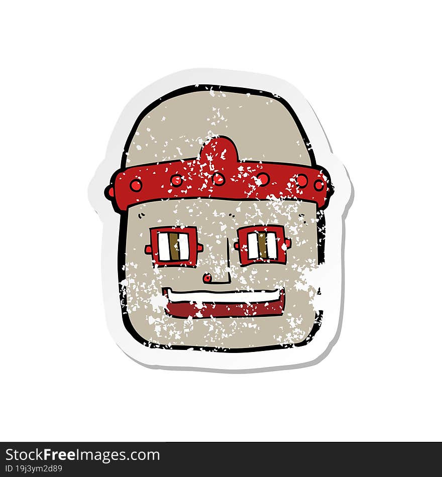 Retro Distressed Sticker Of A Cartoon Robot Head