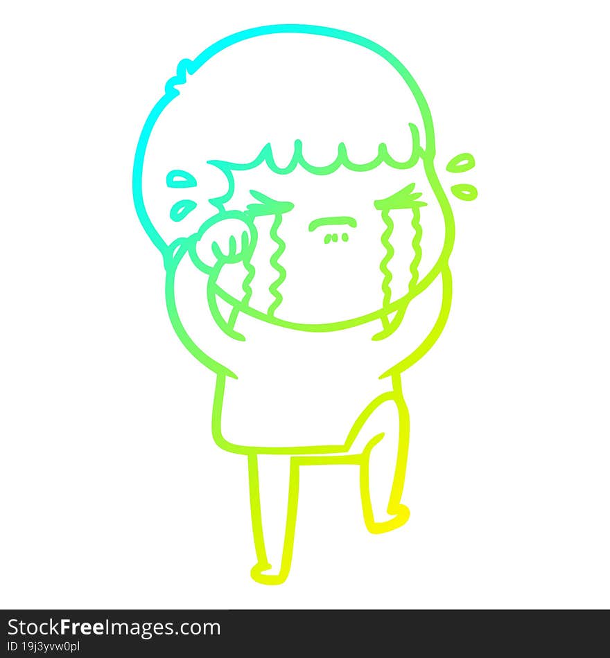 cold gradient line drawing of a cartoon man crying