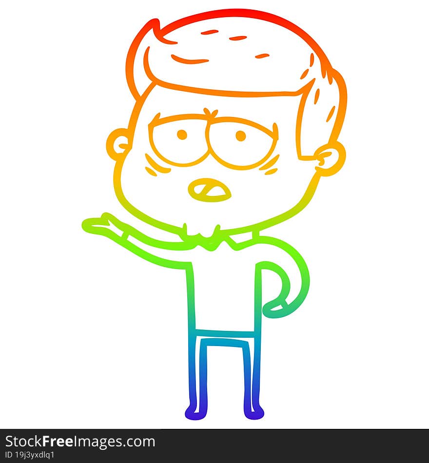 Rainbow Gradient Line Drawing Cartoon Tired Man