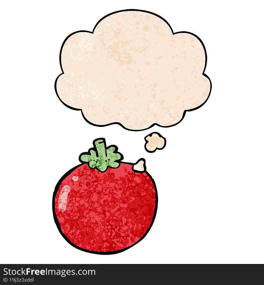 Cartoon Tomato And Thought Bubble In Grunge Texture Pattern Style