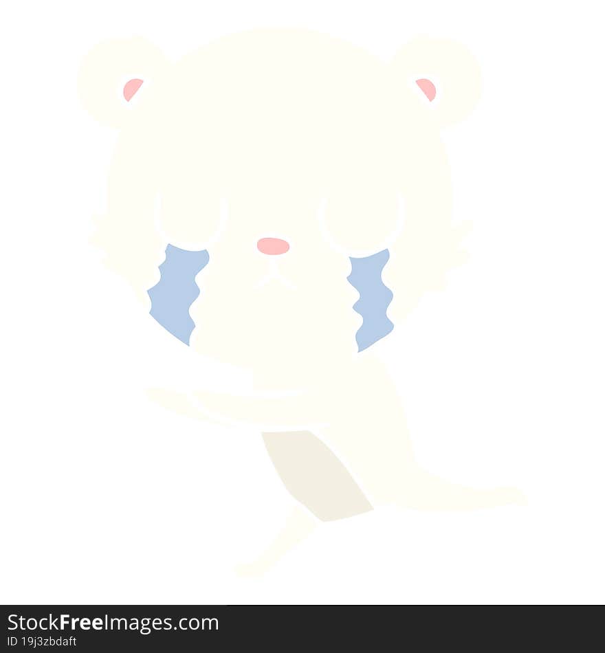 crying polar bear flat color style cartoon