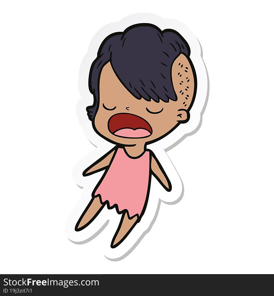 sticker of a cartoon cool hipster girl talking