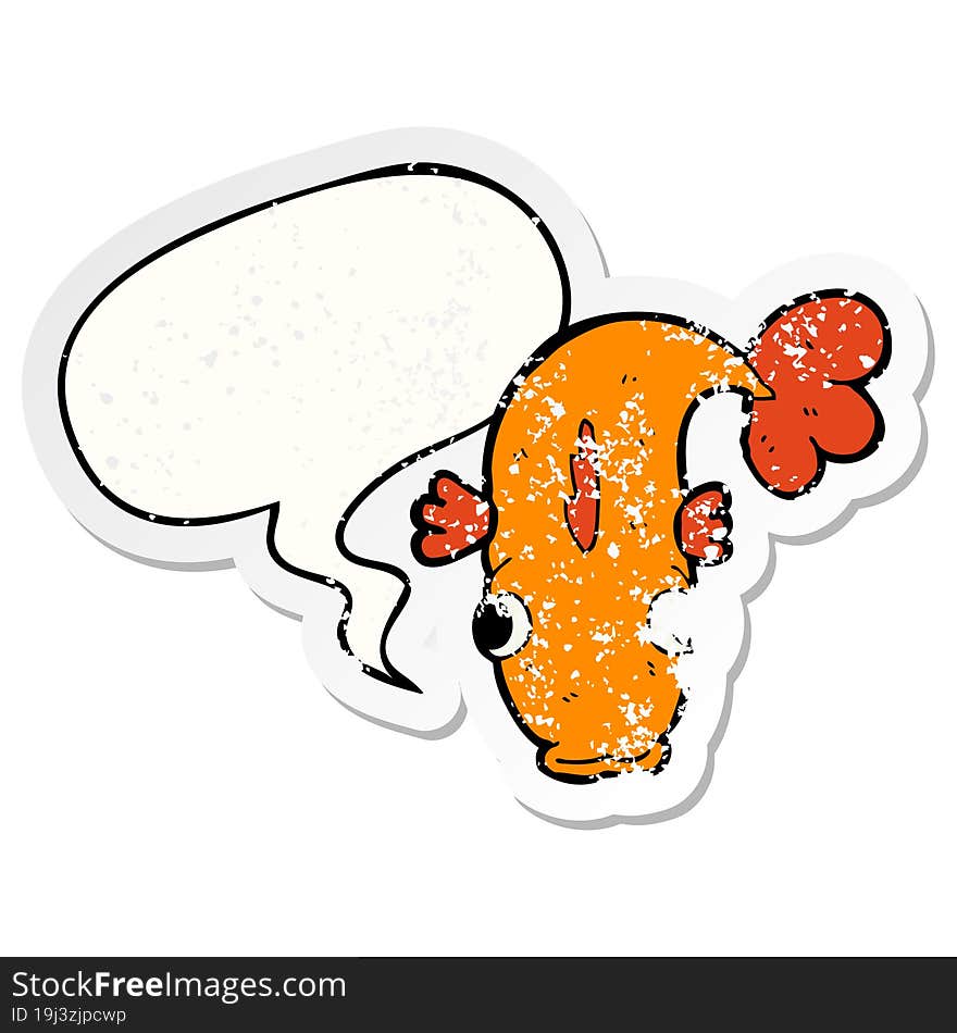 cartoon fish and speech bubble distressed sticker