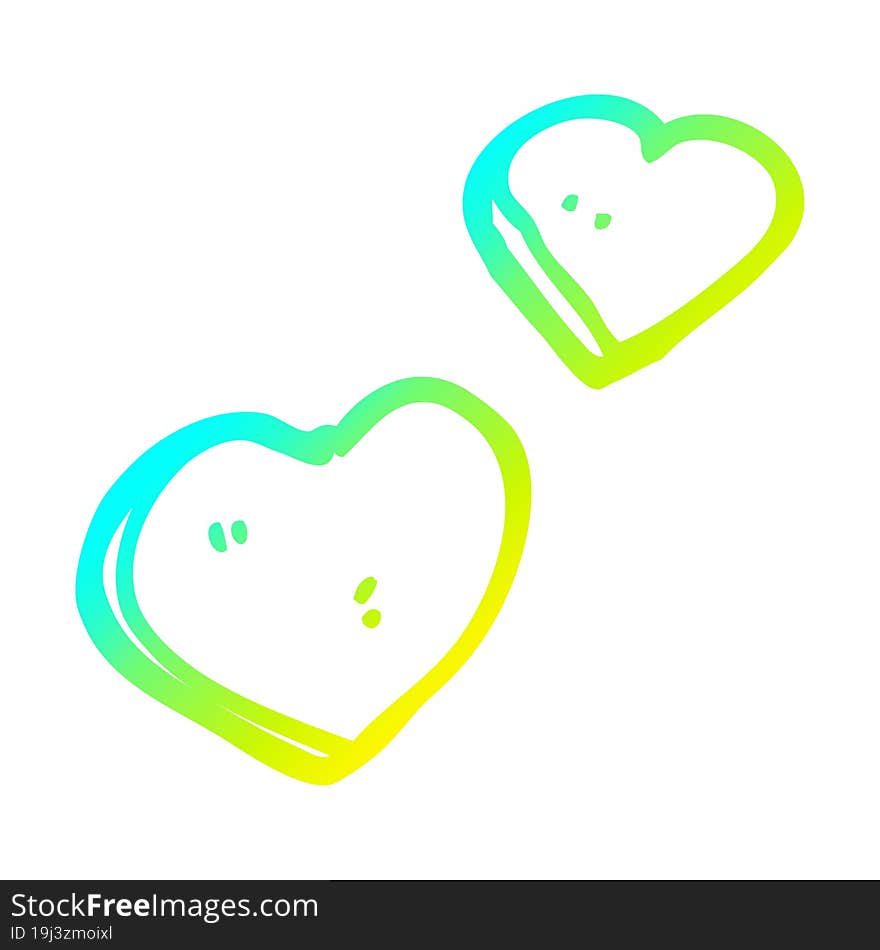 cold gradient line drawing of a cartoon love hearts