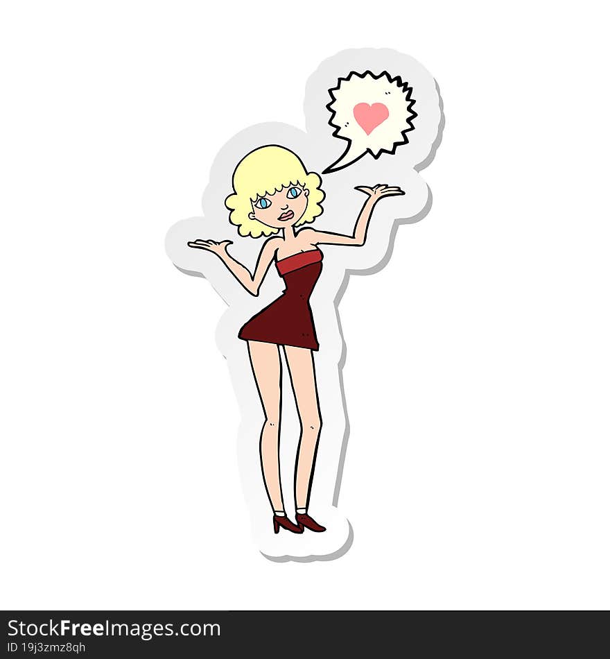 sticker of a cartoon woman in love