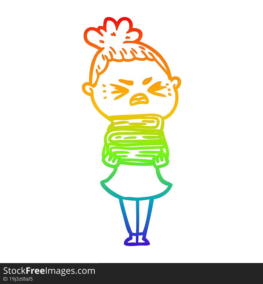 Rainbow Gradient Line Drawing Cartoon Angry Woman