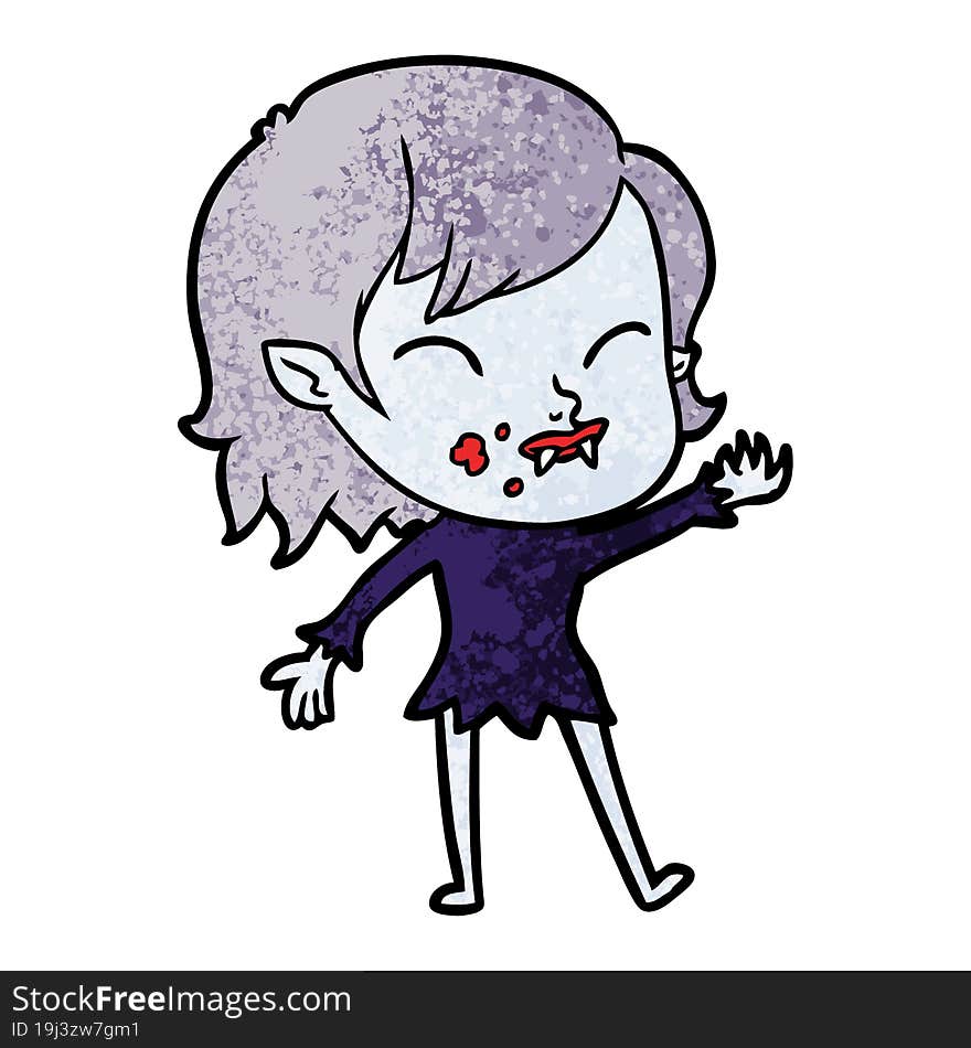 cartoon vampire girl with blood on cheek. cartoon vampire girl with blood on cheek