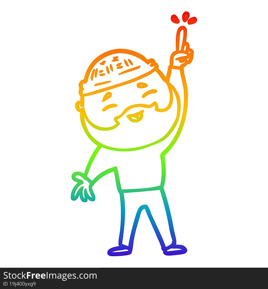 Rainbow Gradient Line Drawing Cartoon Happy Bearded Man