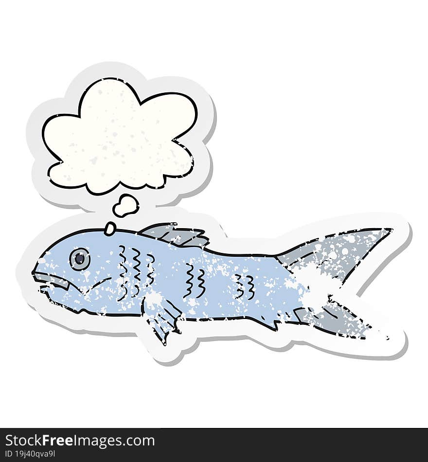 cartoon fish and thought bubble as a distressed worn sticker