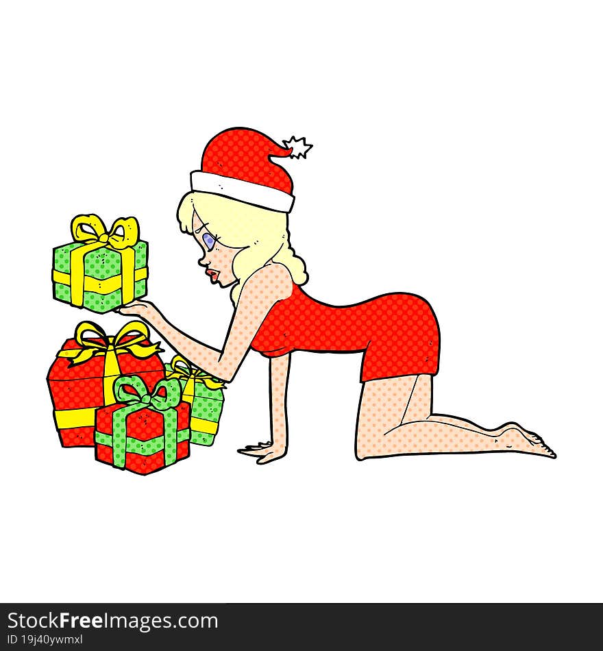 cartoon woman opening presents