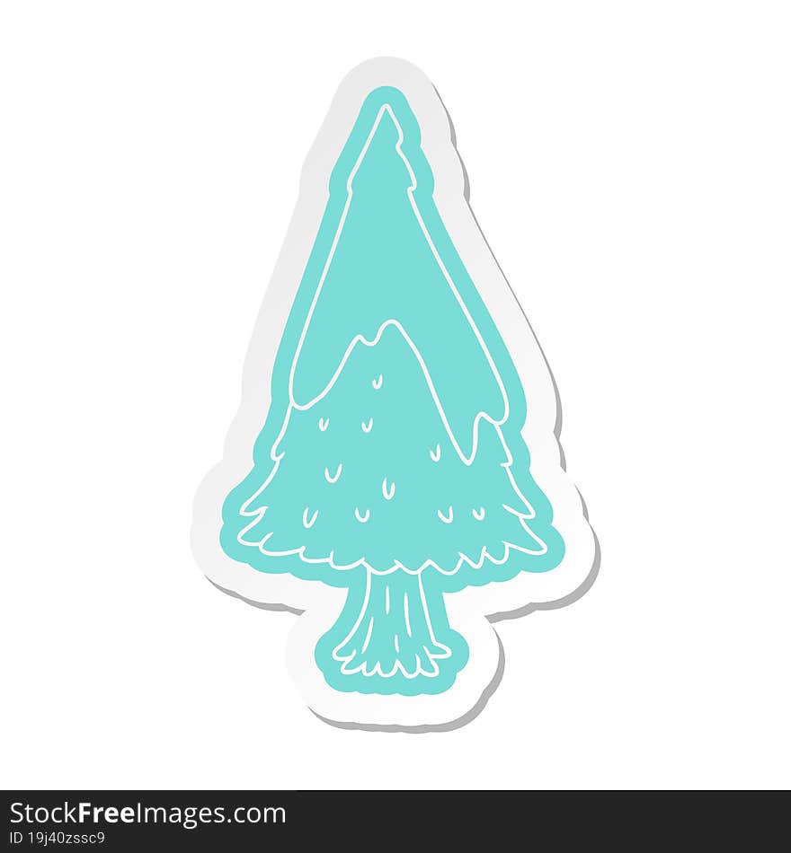 cartoon sticker single snow covered tree