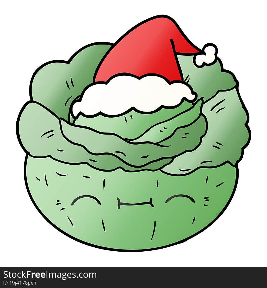 hand drawn gradient cartoon of a cabbage wearing santa hat