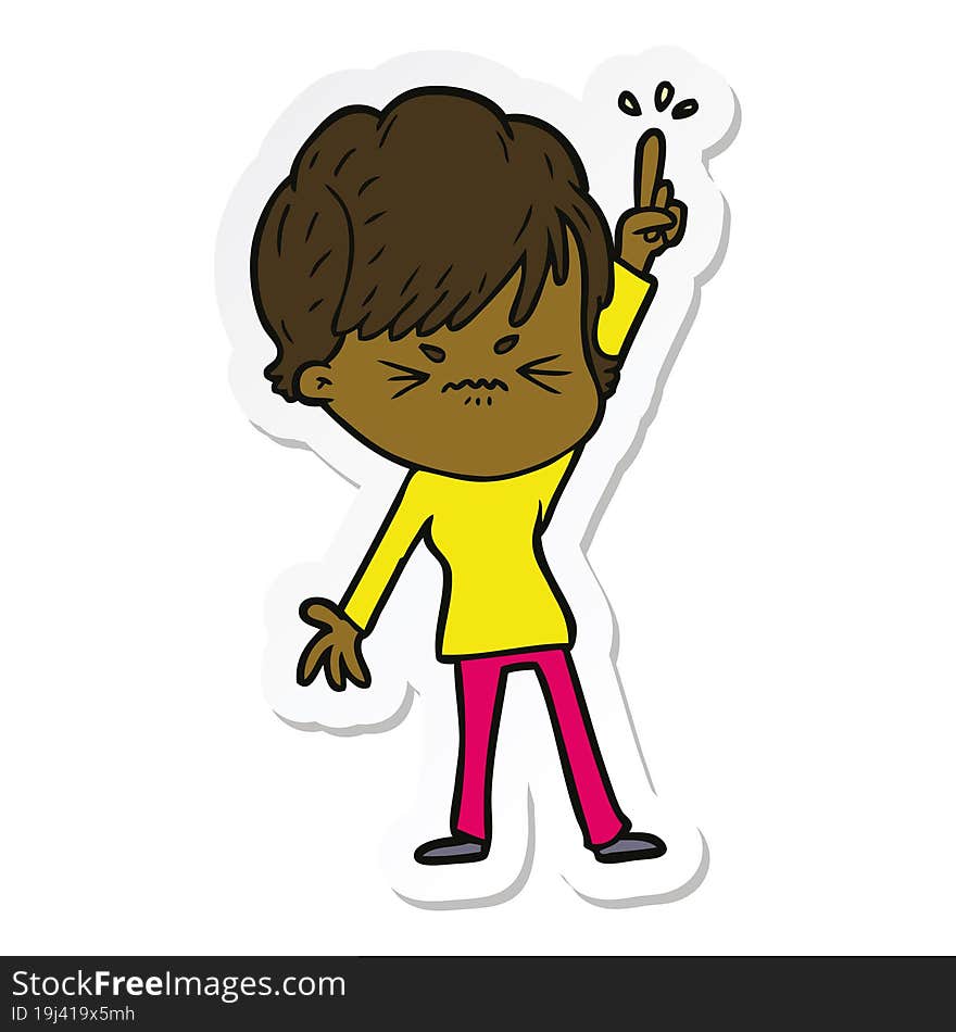 sticker of a cartoon frustrated woman