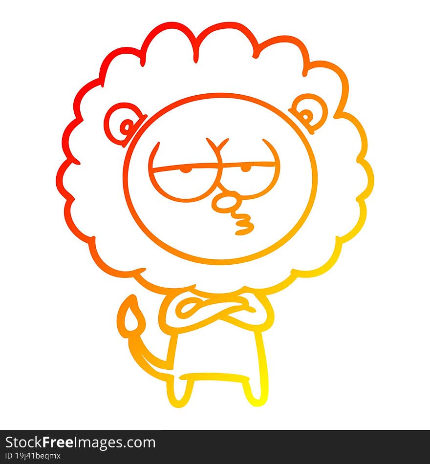 warm gradient line drawing cartoon bored lion