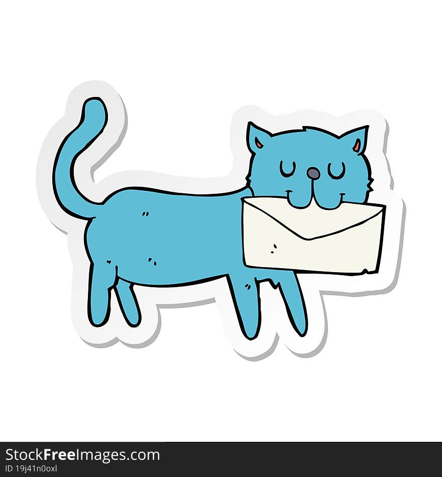 sticker of a cartoon cat carrying letter