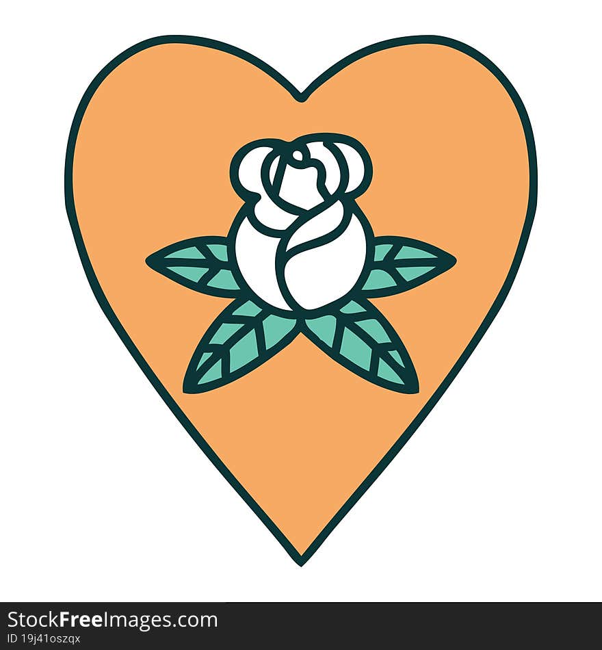 Tattoo Style Icon Of A Heart And Flowers