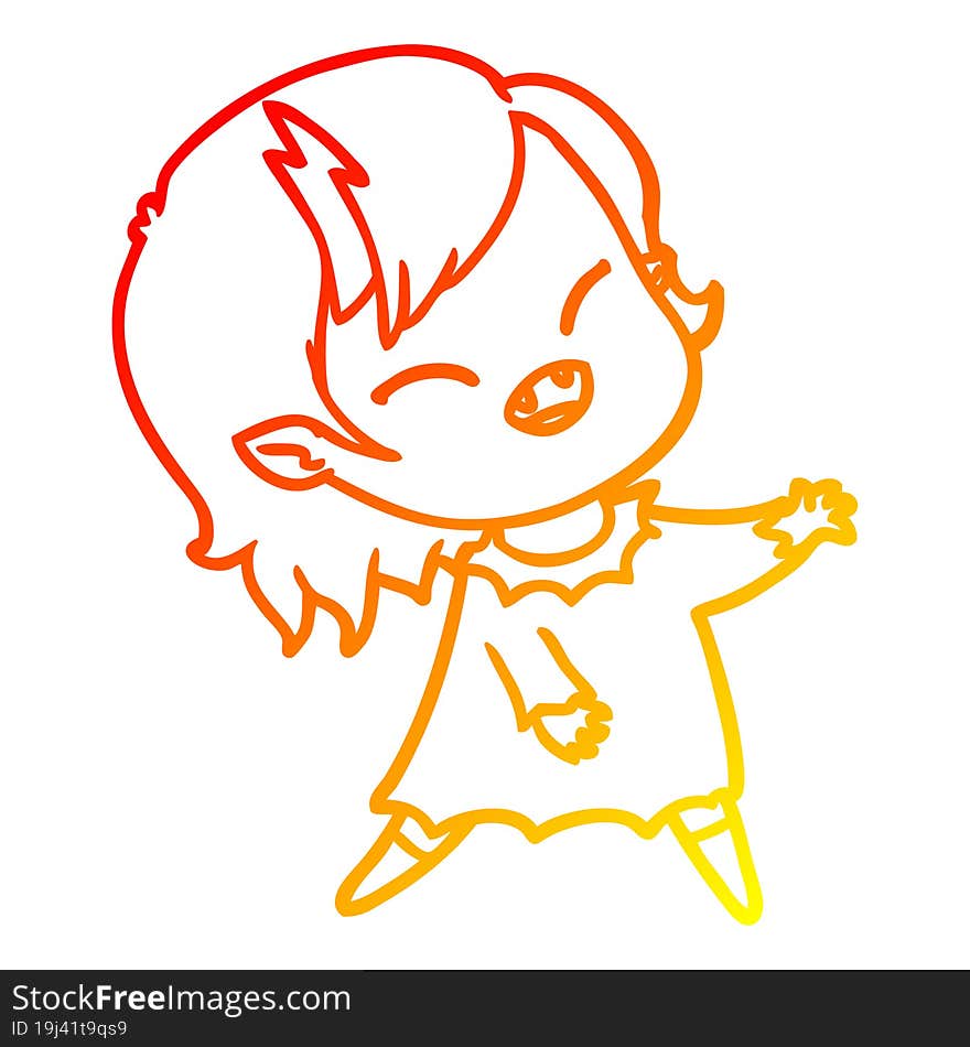 warm gradient line drawing of a cartoon laughing vampire girl