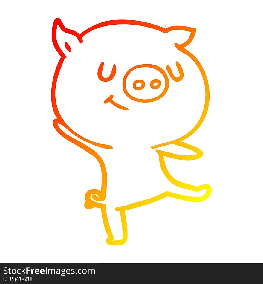 warm gradient line drawing of a happy cartoon pig