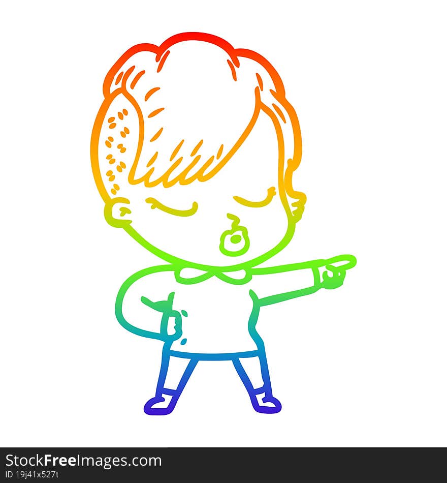 rainbow gradient line drawing cartoon pretty hipster girl