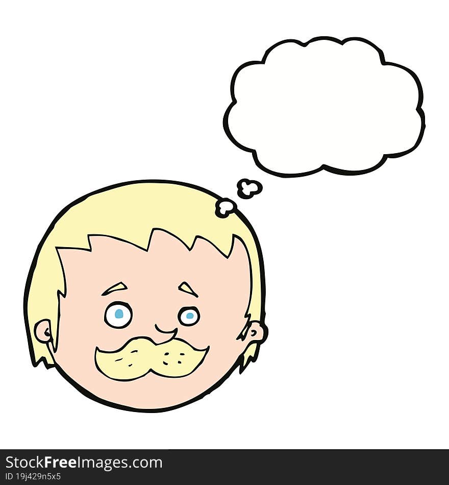 cartoon man with mustache with thought bubble