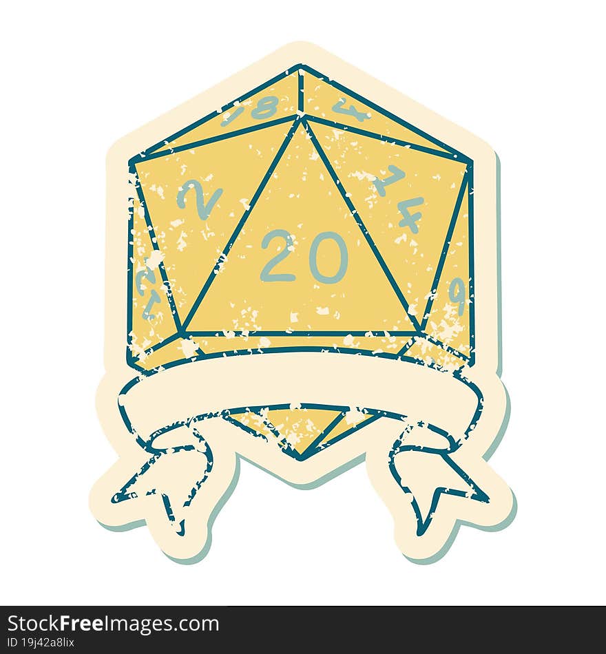 Natural 20 Critical Hit D20 Dice Roll Illustration