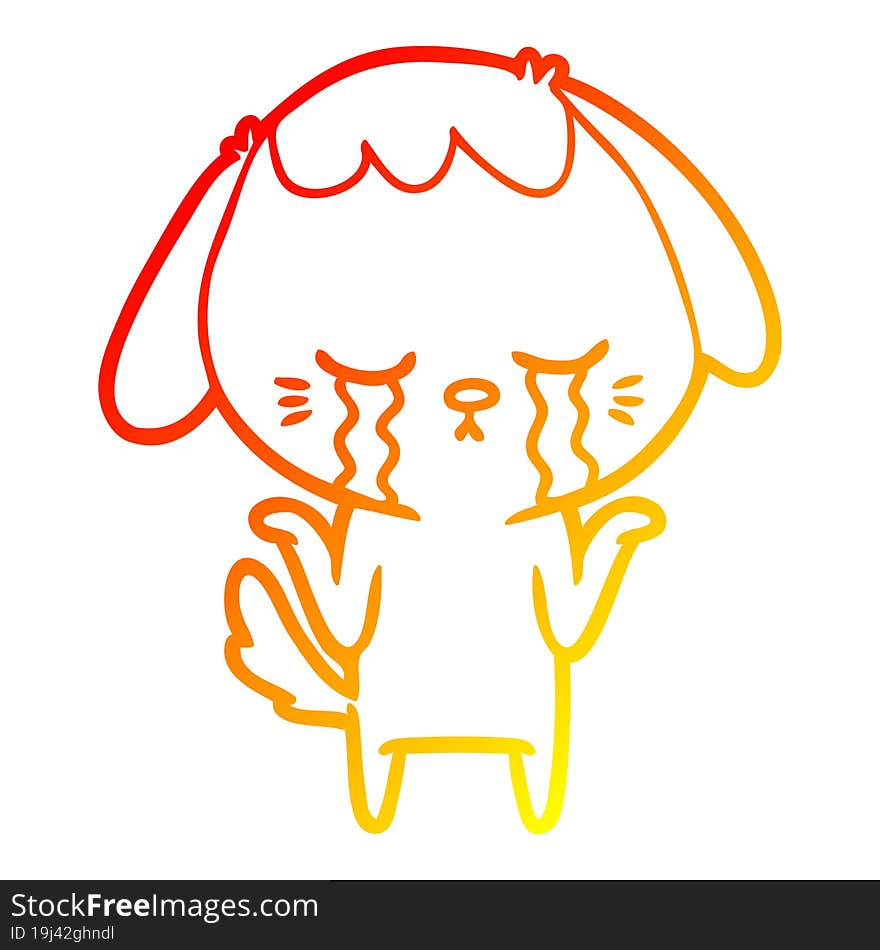 Warm Gradient Line Drawing Cartoon Crying Dog