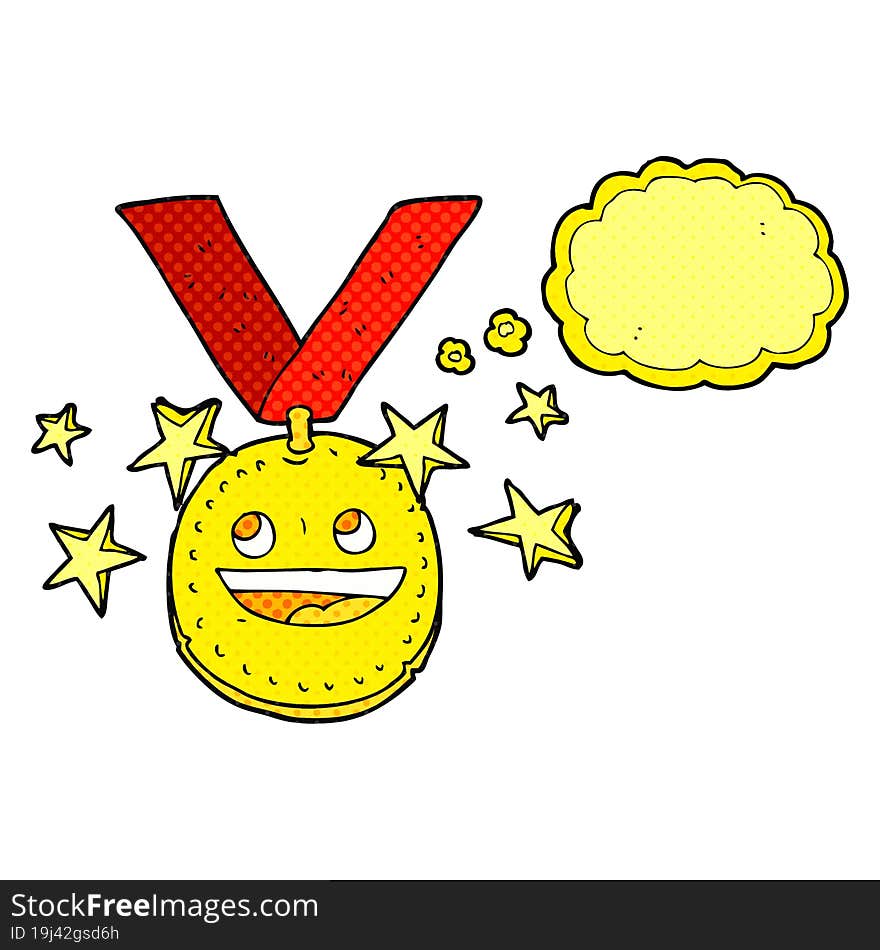 freehand drawn thought bubble cartoon happy sports medal