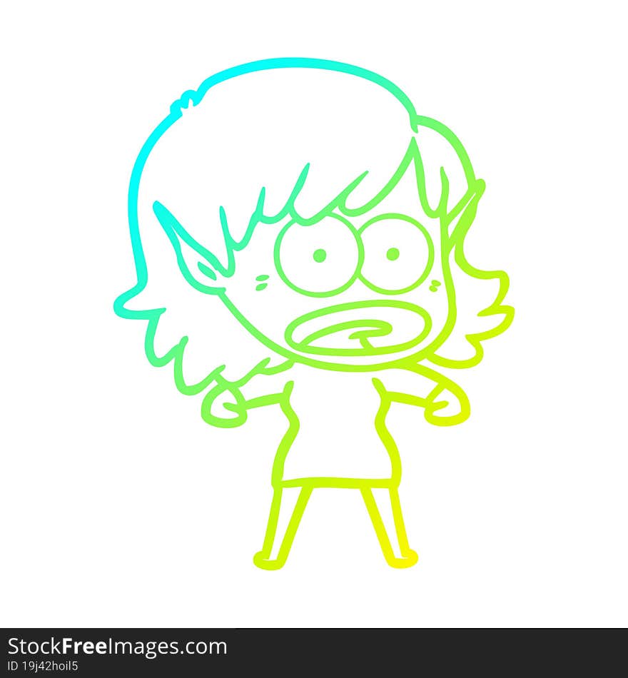 cold gradient line drawing cartoon shocked elf girl