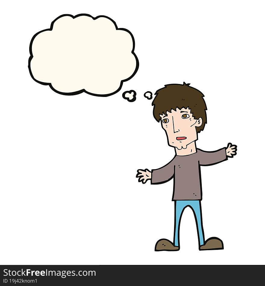 cartoon worried man with thought bubble