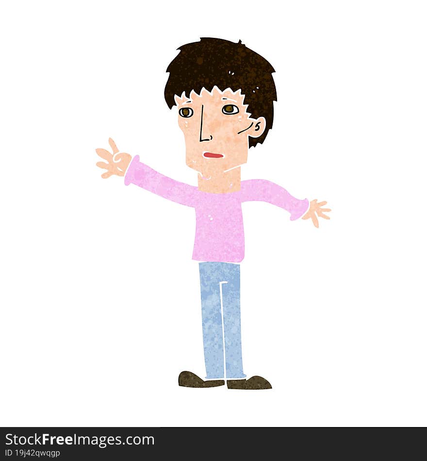 cartoon worried man reaching out