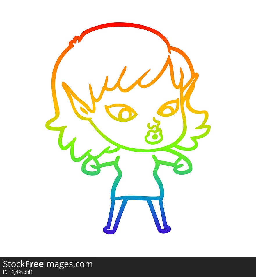 rainbow gradient line drawing pretty cartoon elf girl