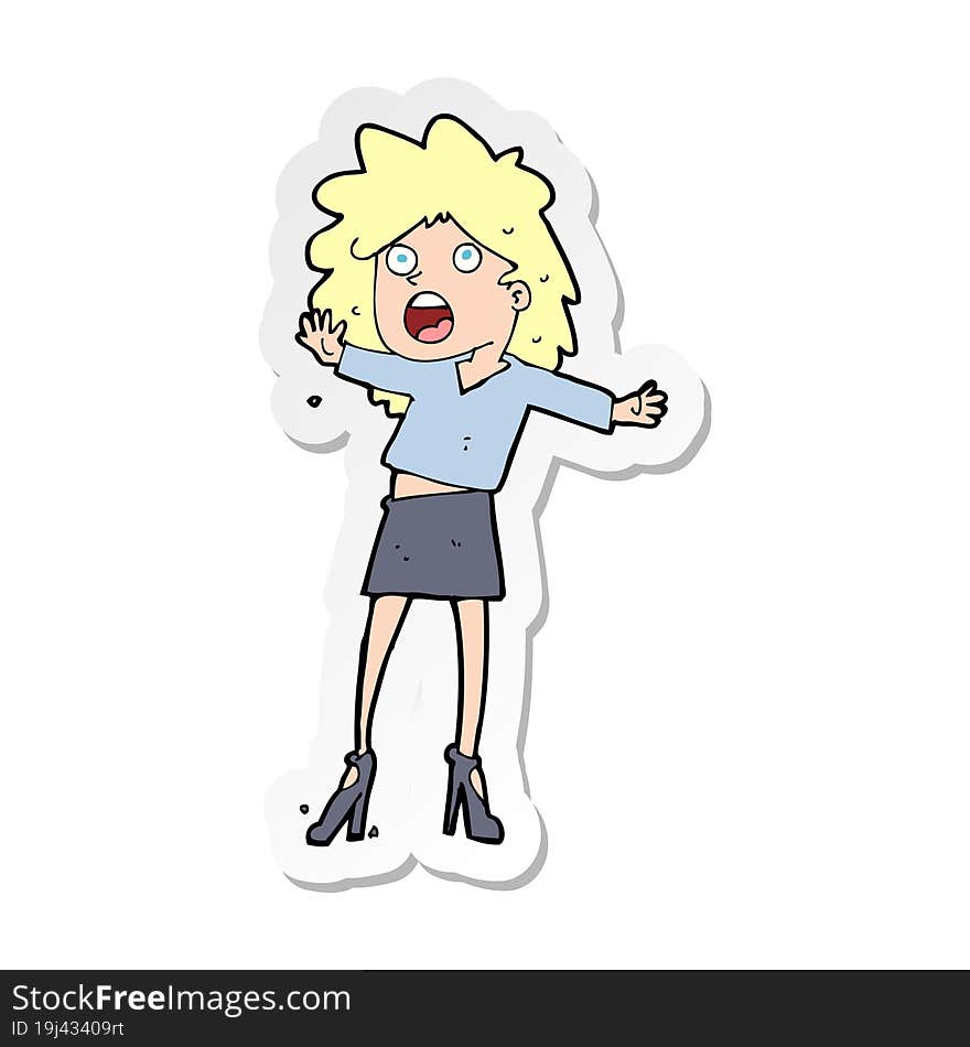 sticker of a cartoon woman having trouble walking in heels