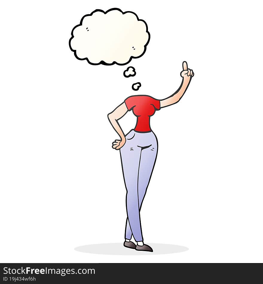 thought bubble cartoon female body with raised hand