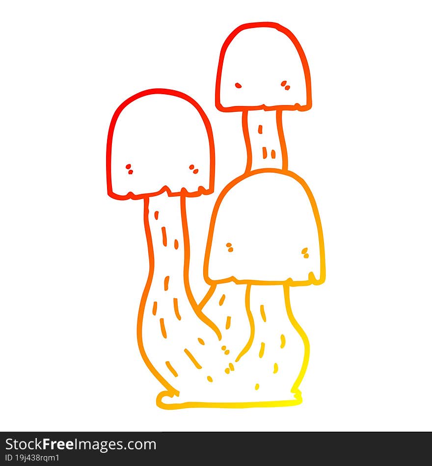 warm gradient line drawing cartoon mushroom