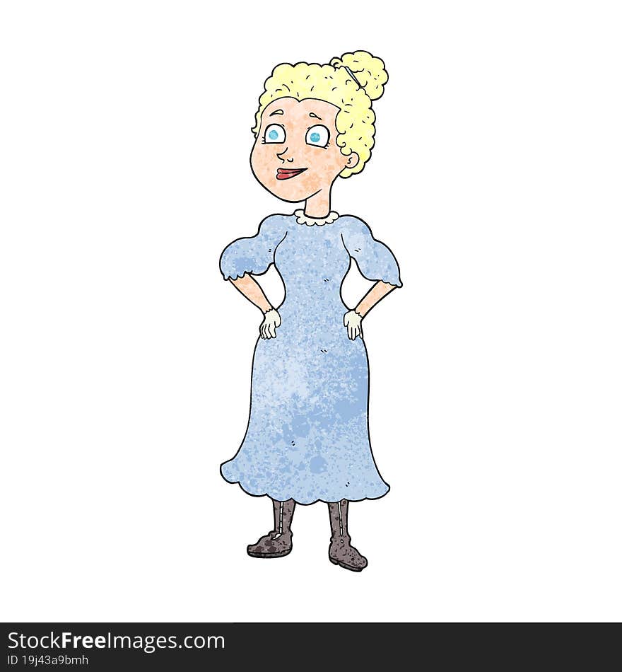 textured cartoon victorian woman in dress