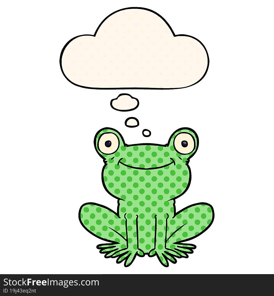 cartoon frog with thought bubble in comic book style