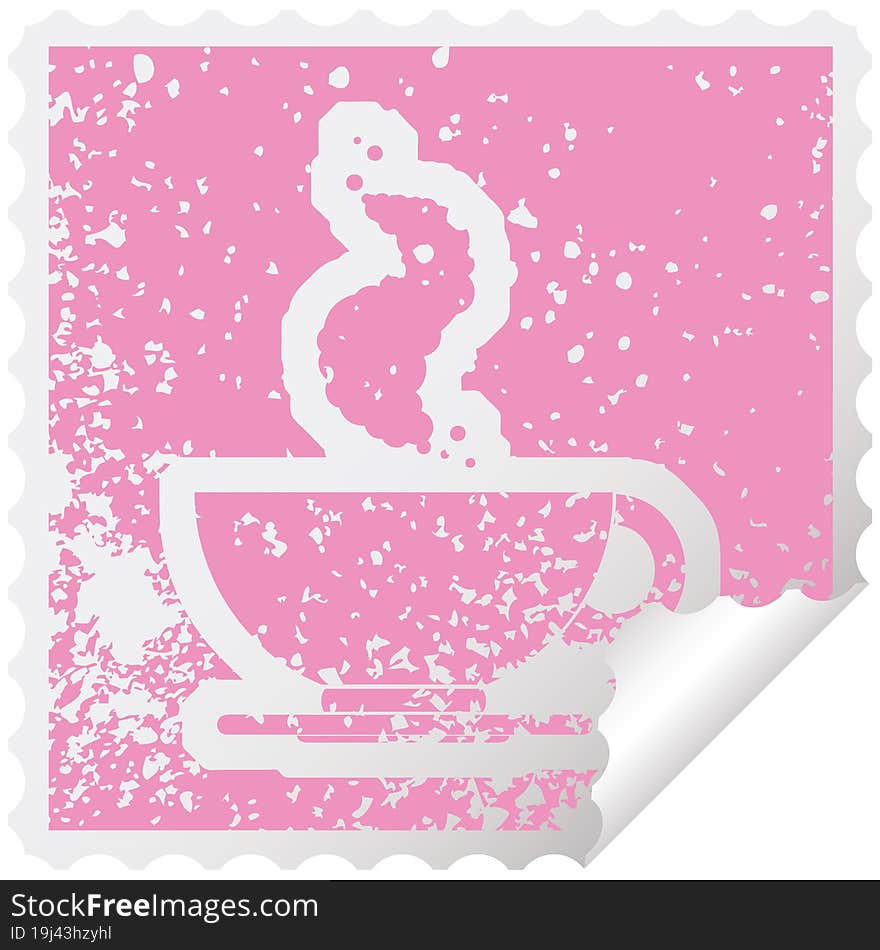 distressed sticker icon illustration of a hot cup of coffee. distressed sticker icon illustration of a hot cup of coffee