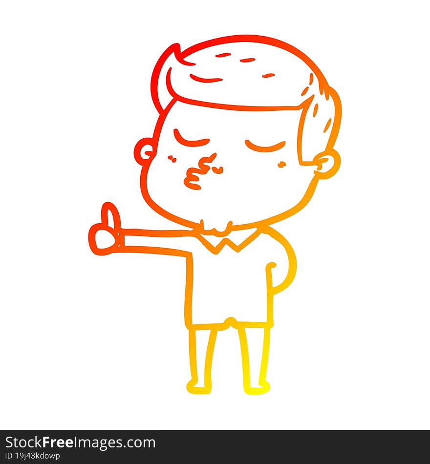 warm gradient line drawing of a cartoon model guy pouting