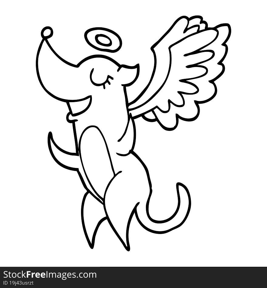 line drawing cartoon angel dog