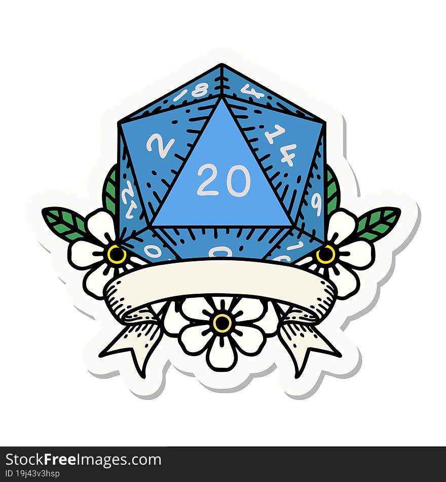 Natural 20 Critical Hit D20 Dice Roll Sticker